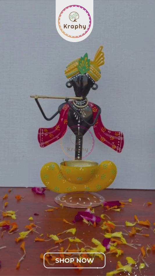 Black Handcrafted Krishna Idol- Red & Yellow