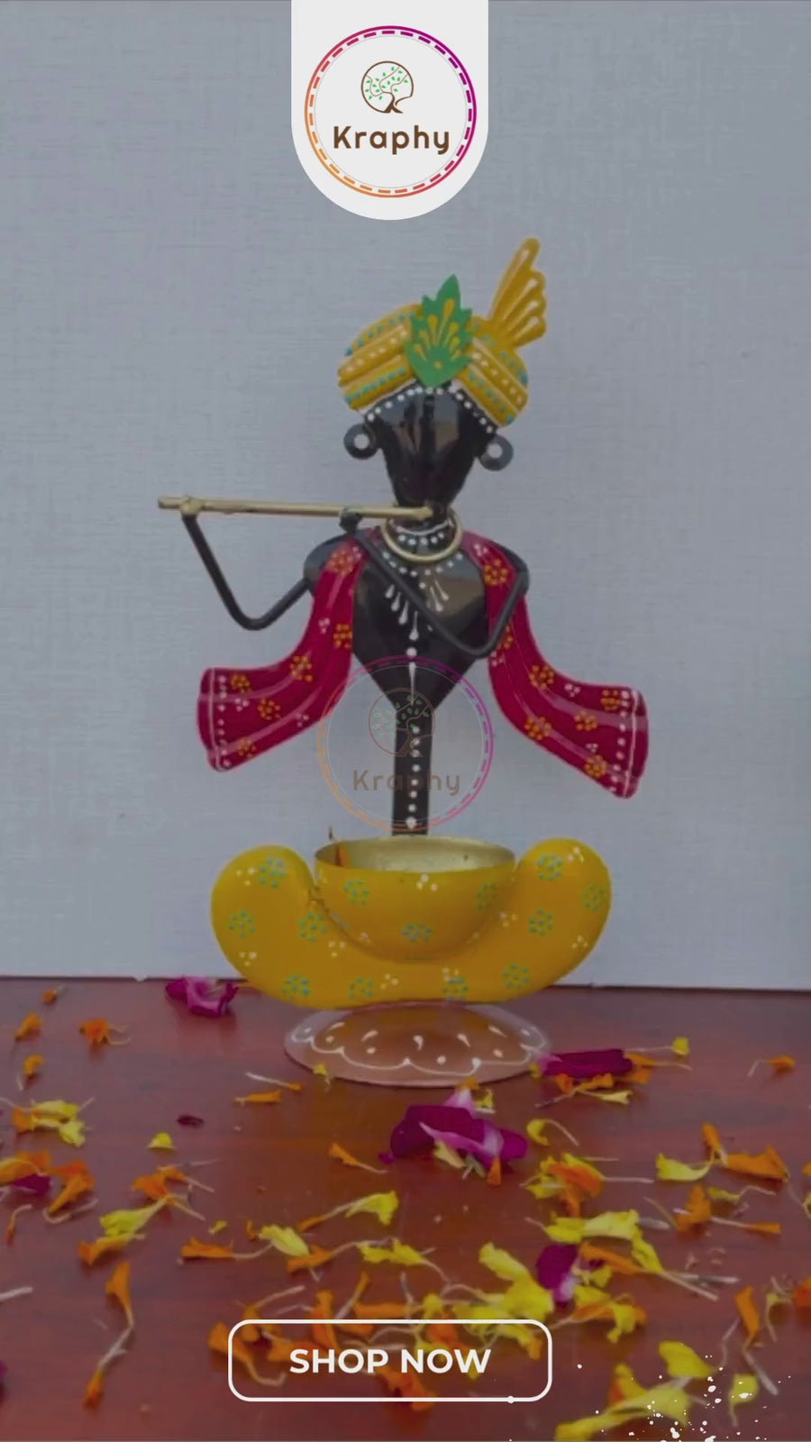 Black Handcrafted Krishna Idol- Red & Yellow