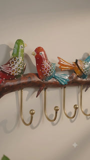 Multicolour Metal Handpainted Bird Key Holder