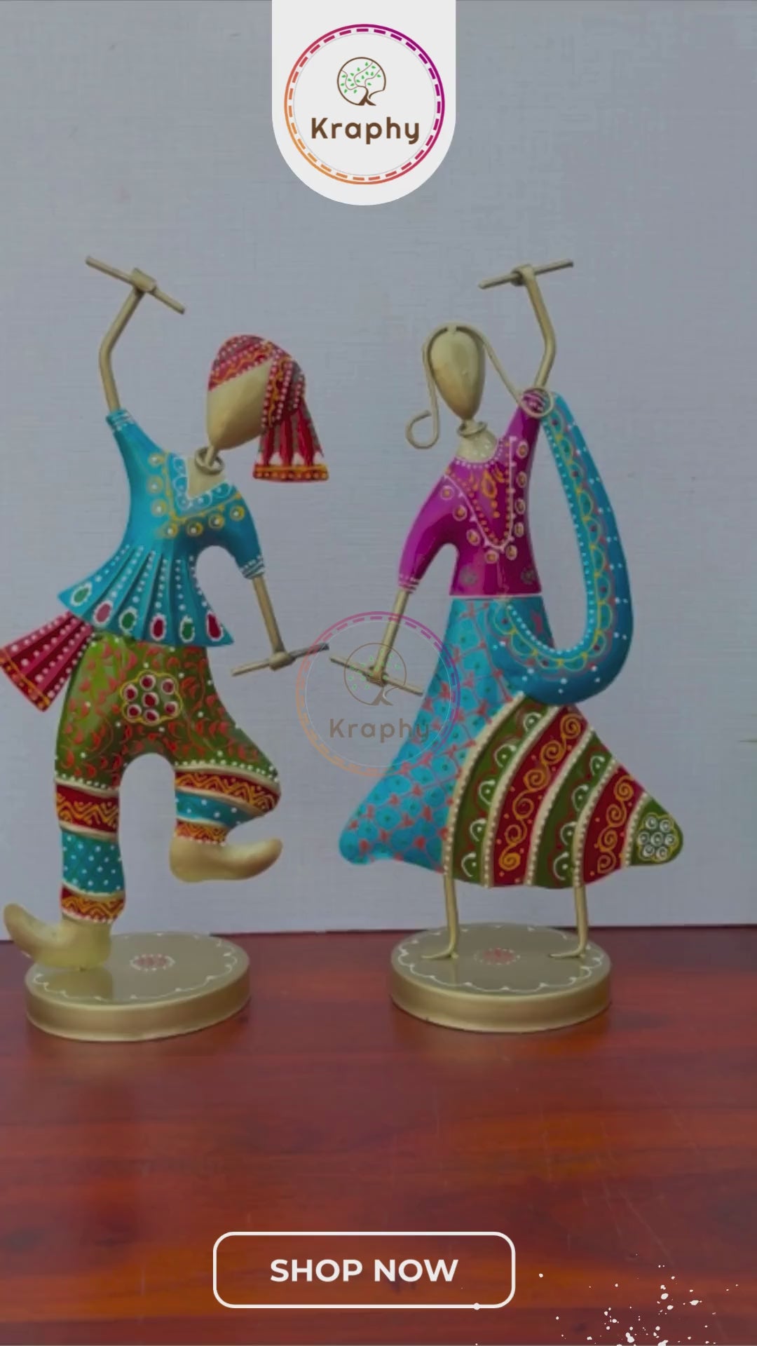 Metal Dandiya Dancing Couple Decorative Showpiece Set Of 2