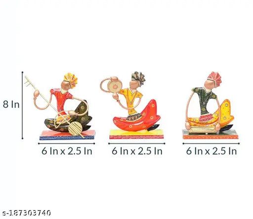 Kraphy Tribal Multi Colour Rajasthani Metal Sitting Musician Figurine Showpiece