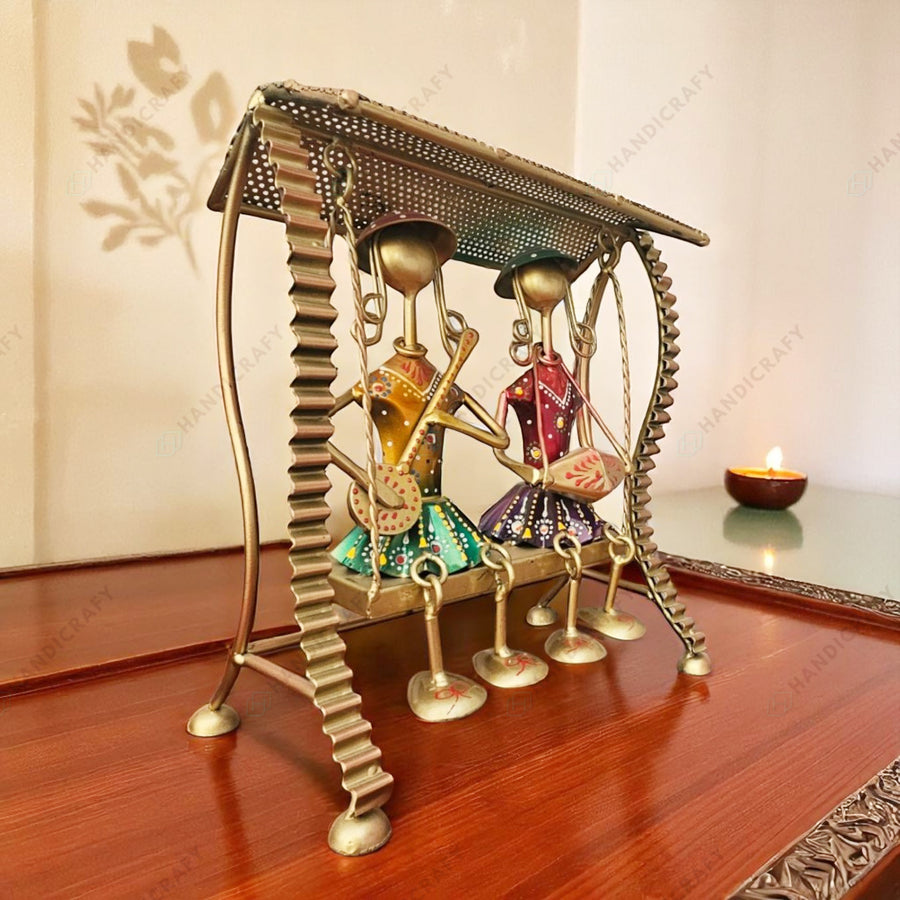 Metal Musician Couple on Swing Showpiece (10x9 Inch)
