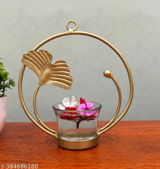 Metal Ginko Leaf T light Holder Decorative Hanging Showpiece