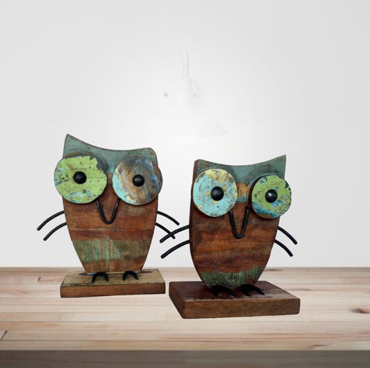 Recycled Scrap Wood Owl Set