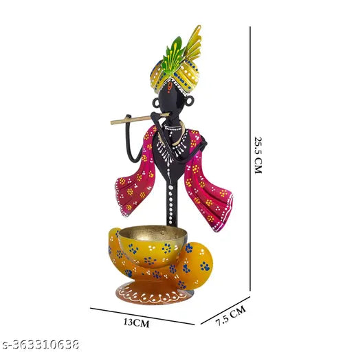 Black Handcrafted Krishna Idol- Red & Yellow size guide