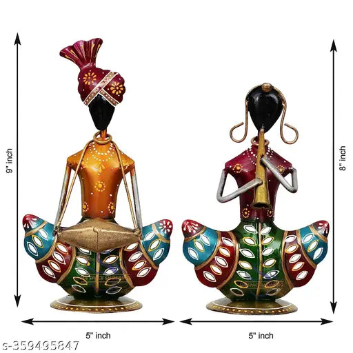 Kraphy Combo Metal Iron Tribal Lady & Tea Light Musician Showpieces Combo image