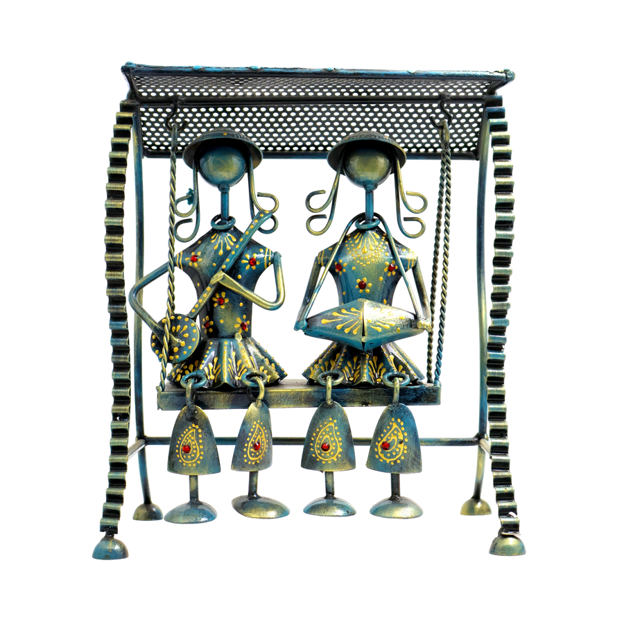 Handmade Tribal Couple Metal Swing Showpiece | 10 Inch