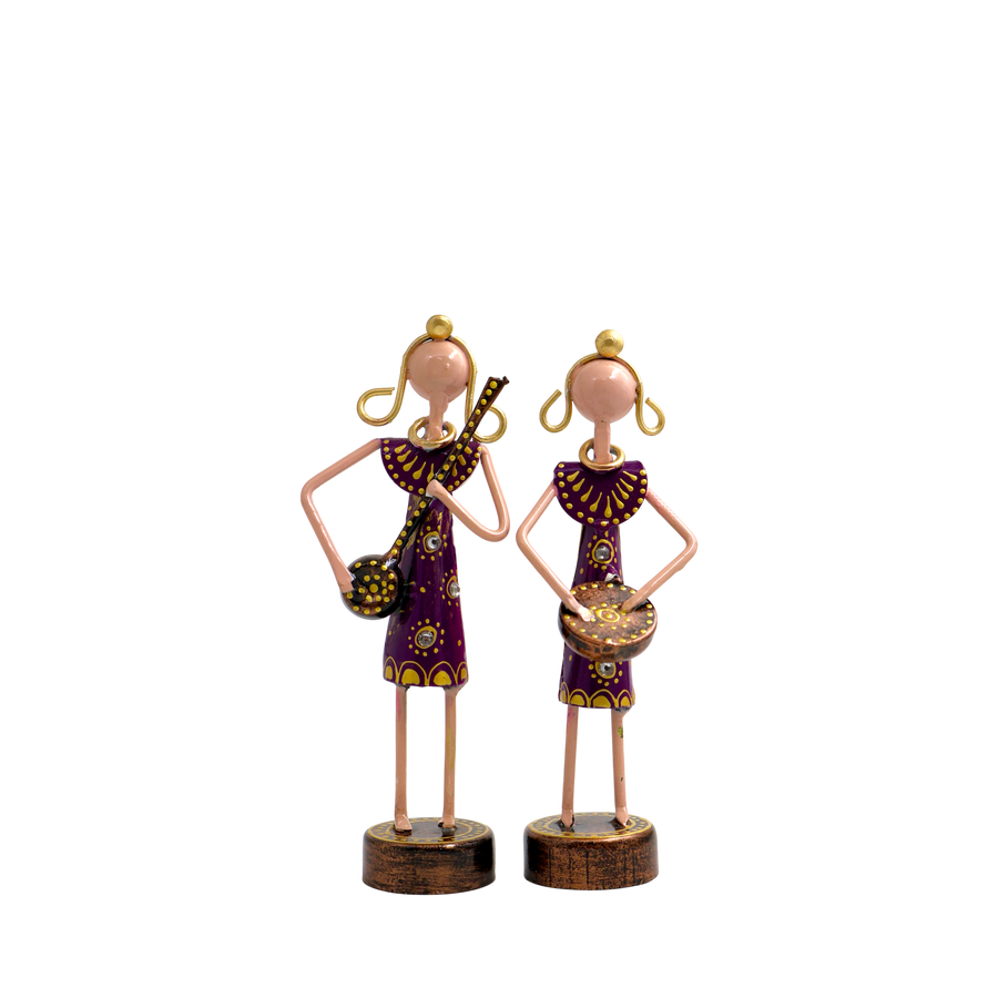 Rajasthani Musician Couple Metal Showpiece Set – 6 Inch