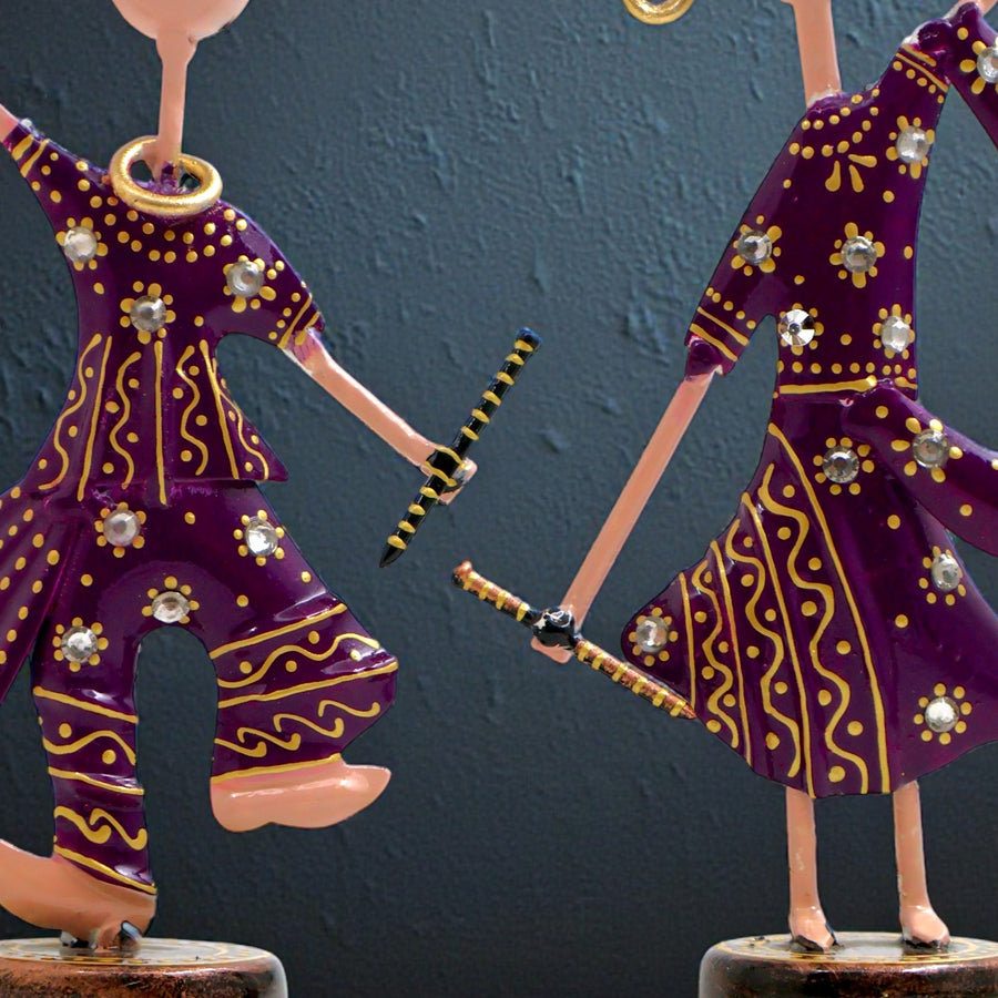Rajasthani Musician Couple Metal Showpiece – 6 Inch