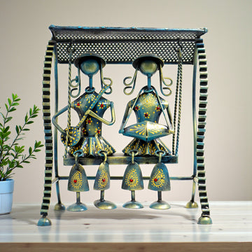Handmade Tribal Couple Metal Swing Showpiece | 10 Inch