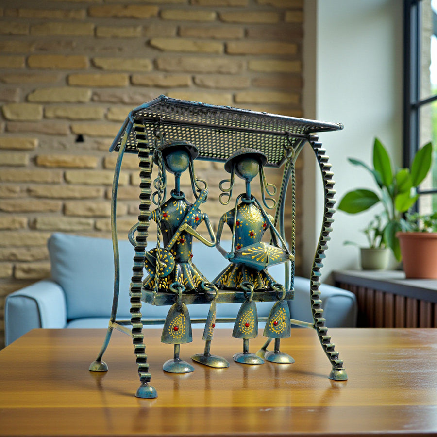 Handmade Tribal Couple Metal Swing Showpiece | 10 Inch