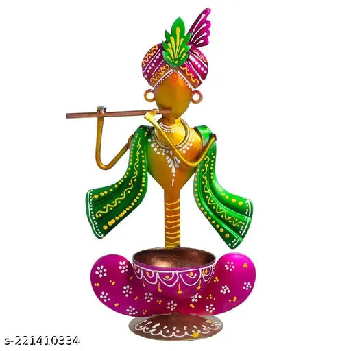 Gold Metal krishna Showpiece Tea Light Holder