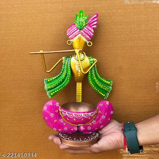 Gold Metal krishna Showpiece Tea Light Holder