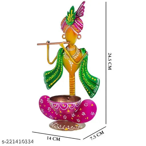 Gold Metal krishna Showpiece Tea Light Holder