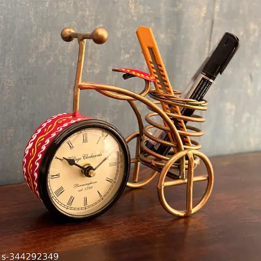 Kraphy Metal Cycle Pen Stand With Clock