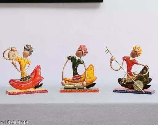 Kraphy Tribal Multi Colour Rajasthani Metal Sitting Musician Figurine Decorative Showpiece