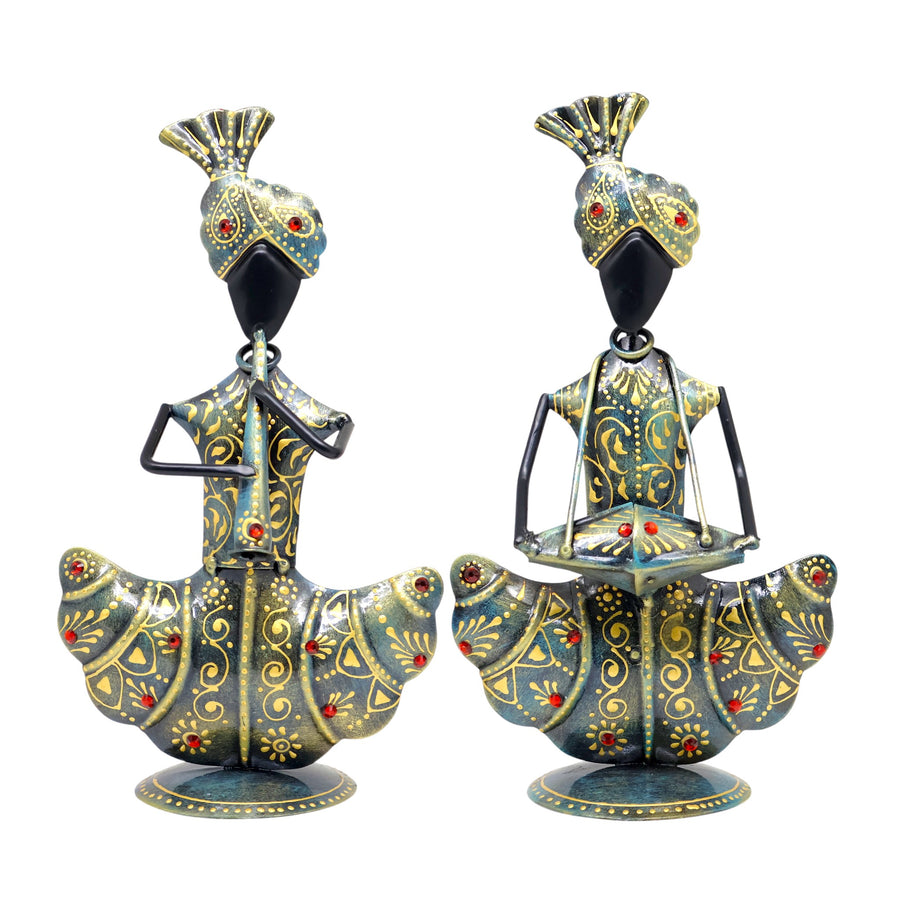 KRAPHY Handcrafted Metal Musician Couple Showpiece Set of 2 | 9 Inch