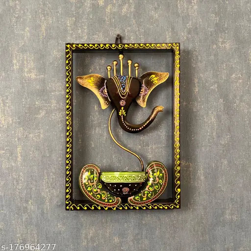 Kraphy Ganesha Ji Iron Frame Decorative showpiece Tealight Candle Holder