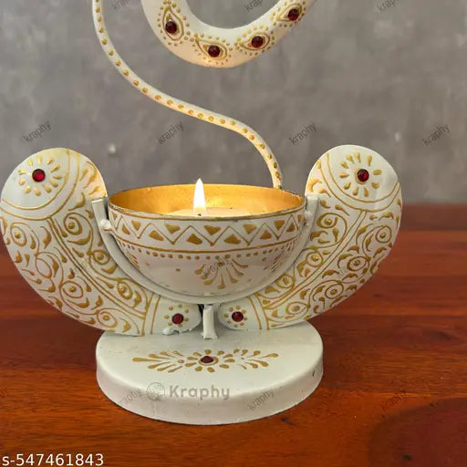 White Ganesh Ji Iron Tealight Candle Holder image