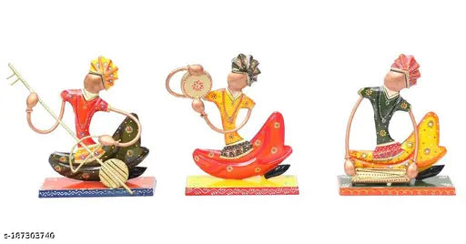 Kraphy Tribal Multi Colour Rajasthani Metal Sitting Musician Figurine Showpiece