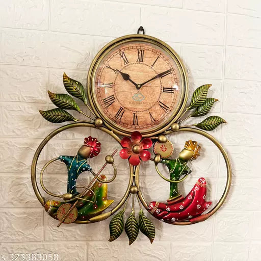 Kraphy Metal Wrought Iron Musician Wall Hanging With Clock