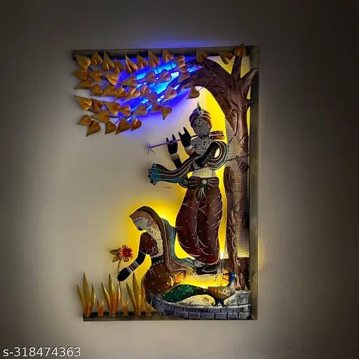 Kraphy Iron Radha Krishna In Multicolour With LED Wall Art