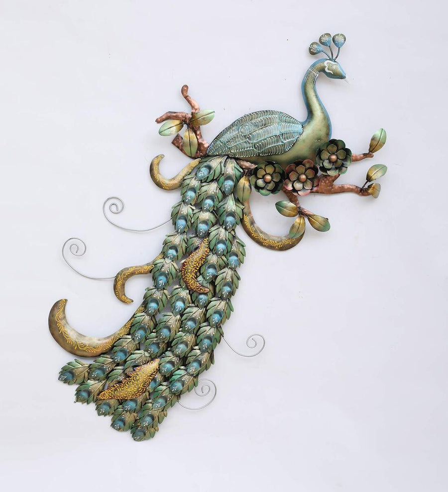 Multicolor Iron Peacock Wall Art With LED
