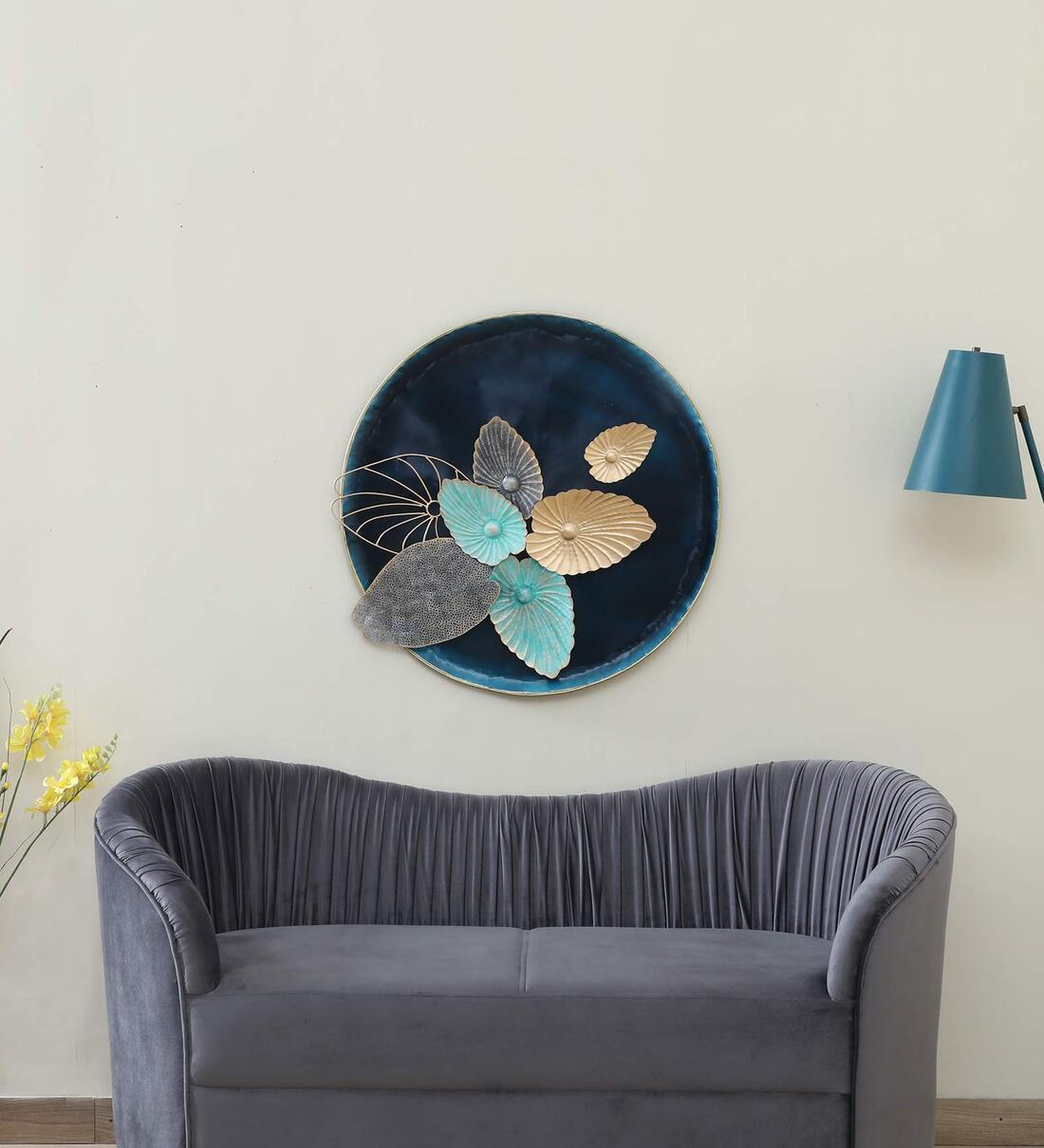 Multicolour Leaf Circle Wall Panel Metal Wall Art,