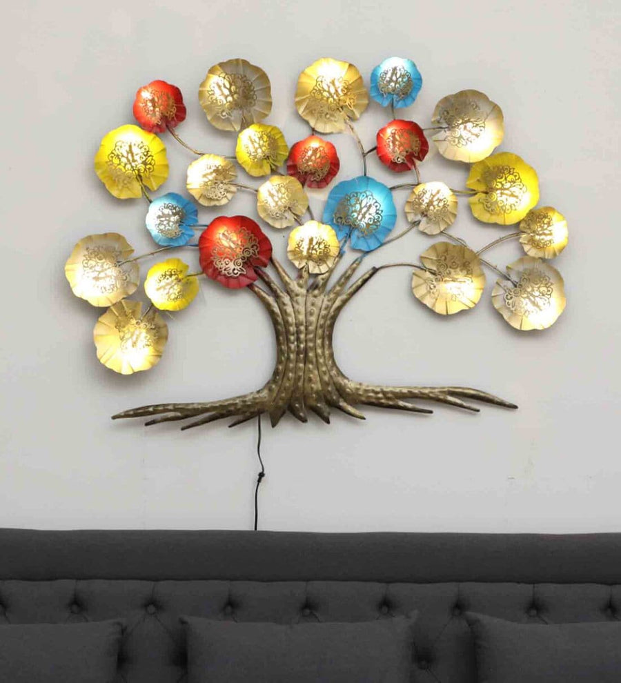 Multi Color Antique Design Metal Tree Wall Art With Led Back Light
