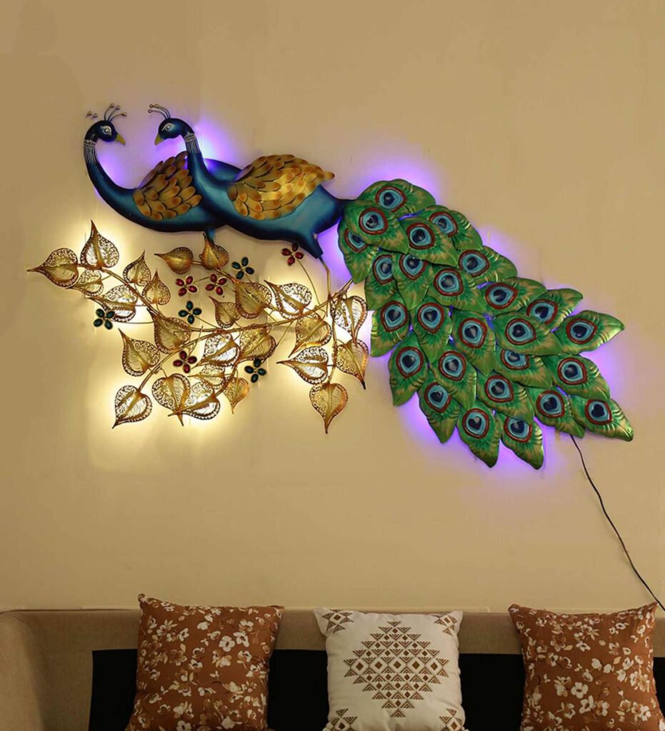 Buy Metal Multicolour Peacock Wall Art With Led Online Kraphy